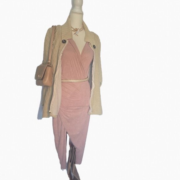 Body Con, High Slit, Buttery Soft, Blush Pink, Suede Dress, Size XXS - Picture 1 of 1